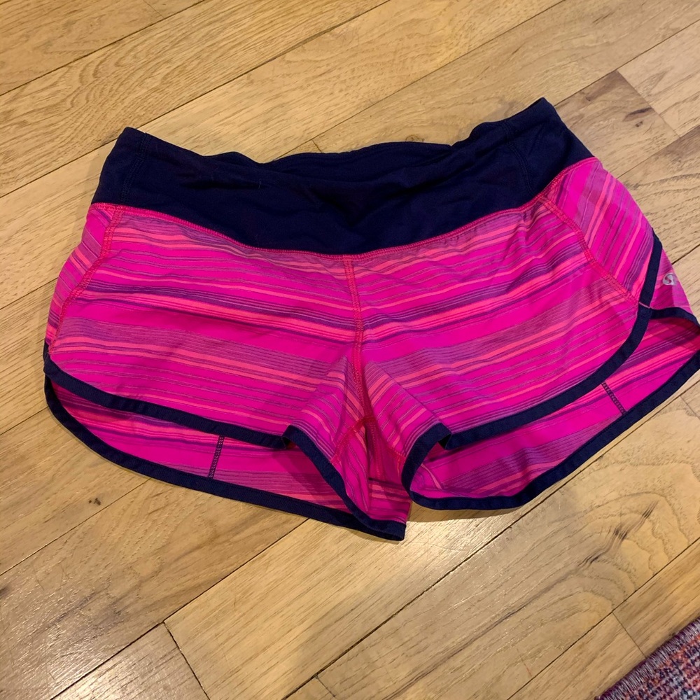 Lululemon pink & navy striped speed short